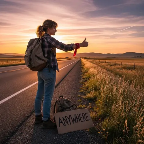 Woman Hitchhiking on the Road | Illustration