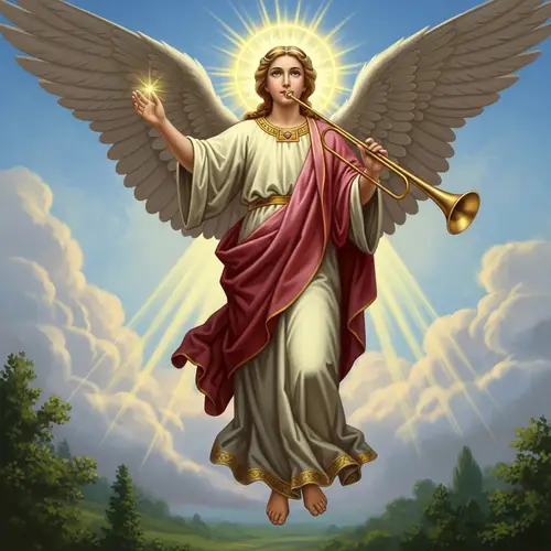 Biblical Angel with Halo, Wings & Trumpet
