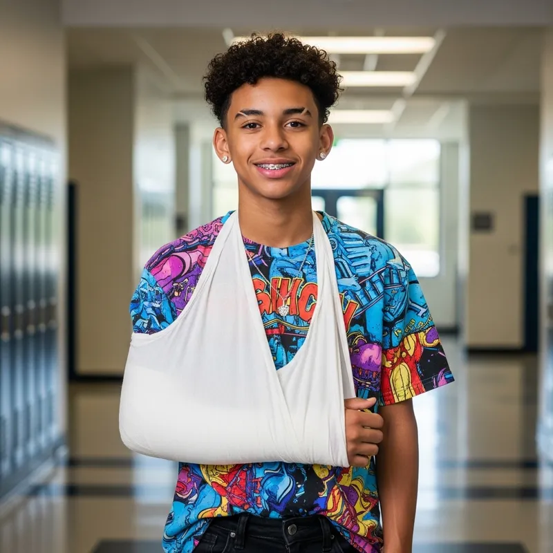 Hispanic 16-Year-Old Boy with Curly Brown Hair and Braces