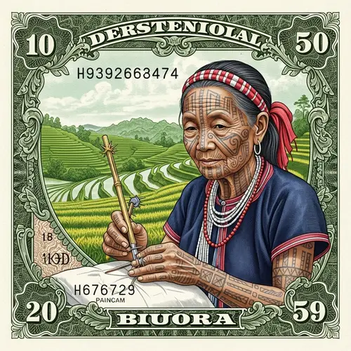 Elderly East Asian Tribal Woman Traditional Hand-Tapping Tattoo