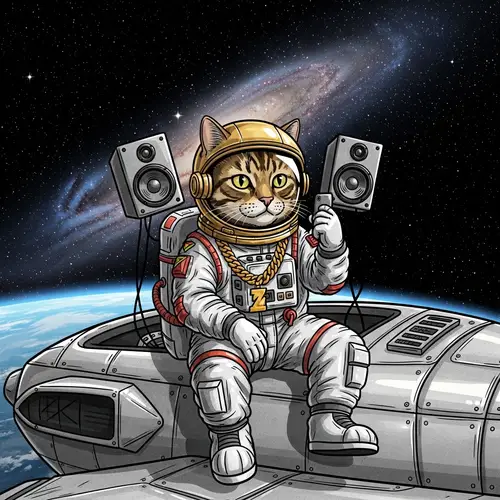 Wealthy Rapping Cat Astronaut - Diverse & Stylish Feline in Space