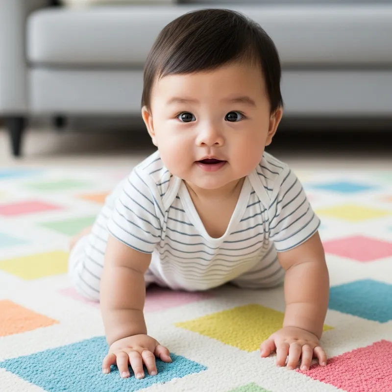 Joyful Baby Crawling on Colorful Rug | Innocence of Childhood