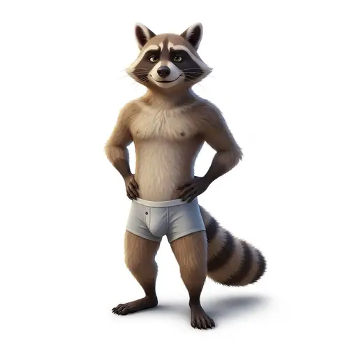 Anthropomorphic Raccoon Demi-Human in Boxers | Cartoon Character