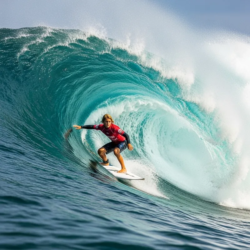 Adrenaline Adventure: Surfer with Golden Locks Riding Ocean Wave