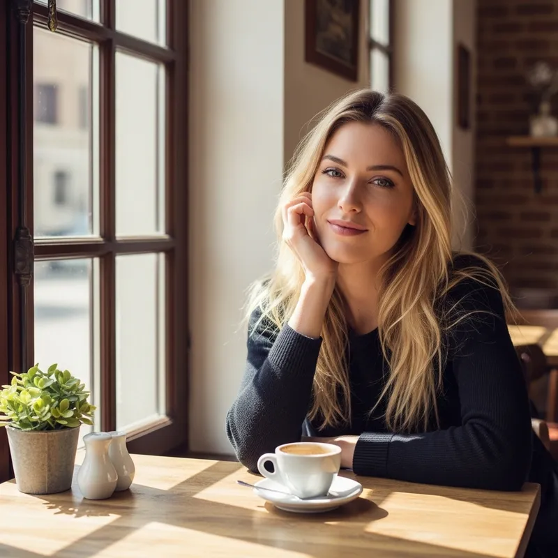 Beautiful Italian Blonde Girl in Cafe | Common Photo Vibes