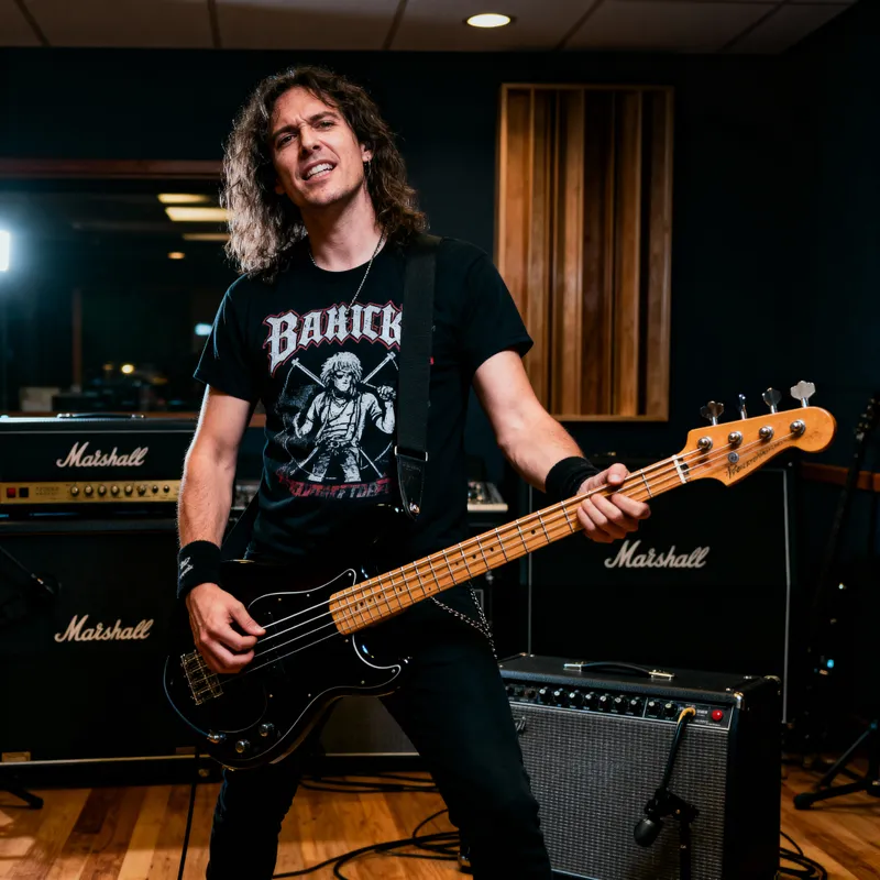 Rock Star Photo: Confident Bass Guitarist in Studio Rock Star Photo: Confident Bass Guitarist in Studio