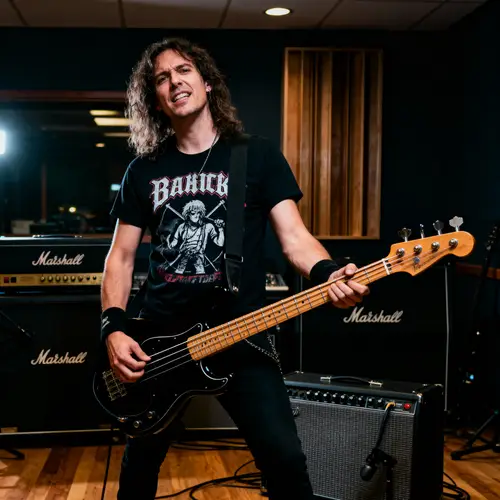 Rock Star Photo: Confident Bass Guitarist in Studio