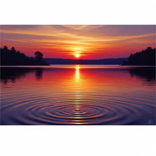 Tranquil Lake Sunset Painting | Monet Style Artwork