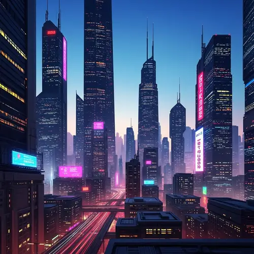Neon Cityscape at Dusk - Cyberpunk Aesthetic