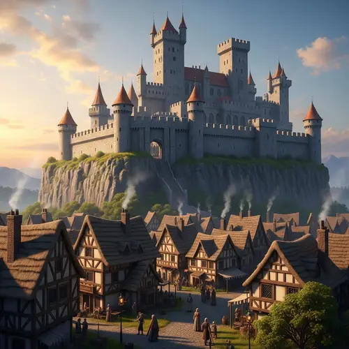 Grand Medieval Castle on Cliff Overlooking Town - Enchanting View