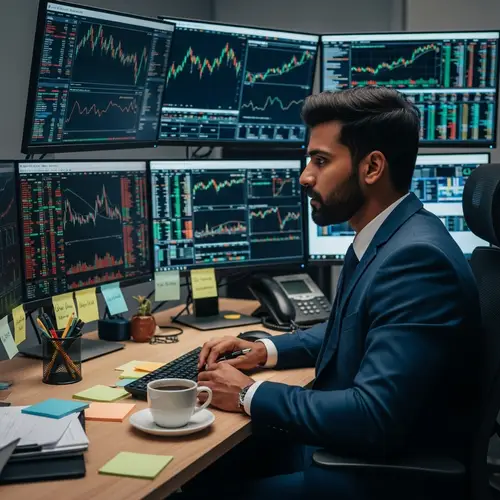 Professional South Asian Trader Analyzing Stock Market Data