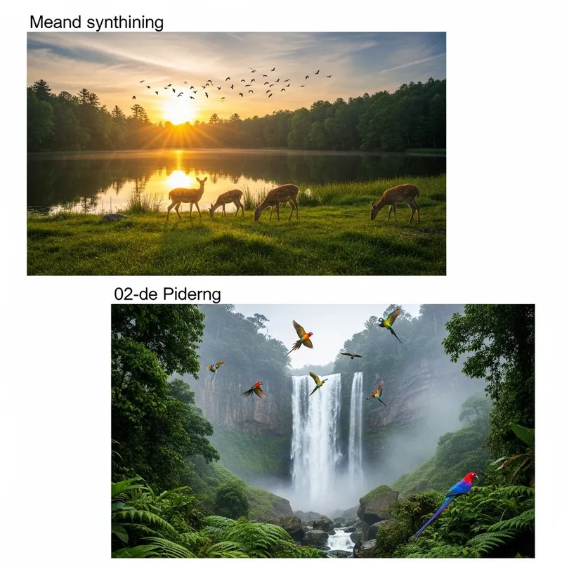 Serene Nature Scenes: Lake Sunrise & Stunning Waterfall