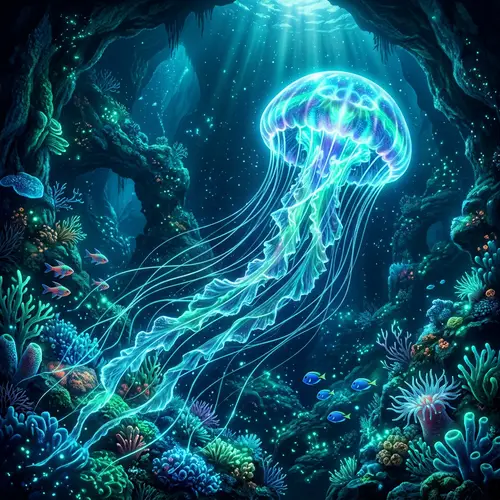 Mystical Underwater Scene with Glowing Jellyfish