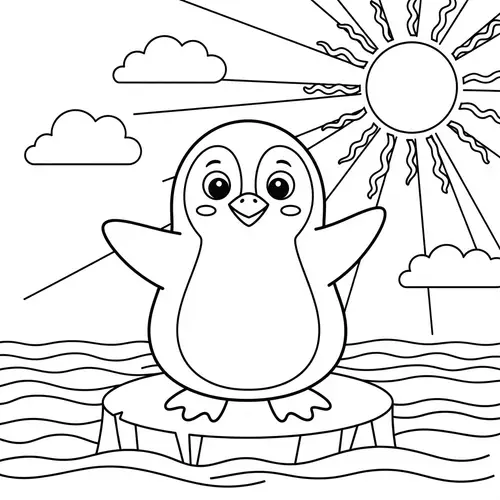 Playful Penguin Cartoon for Kids | Coloring Page