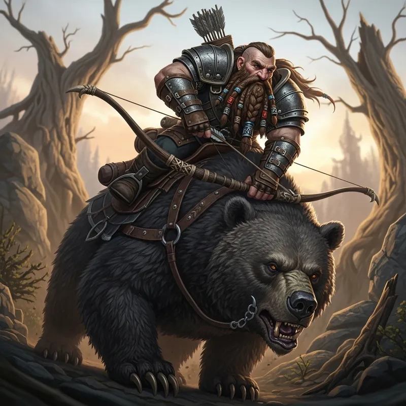 Intimidating Bear Riding Dwarf with Composite Bow | Adventure Gear Intimidating Bear Riding Dwarf with Composite Bow | Adventure Gear