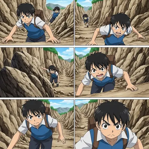 Courageous Boy Overcoming Obstacles - Anime Trail Adventure