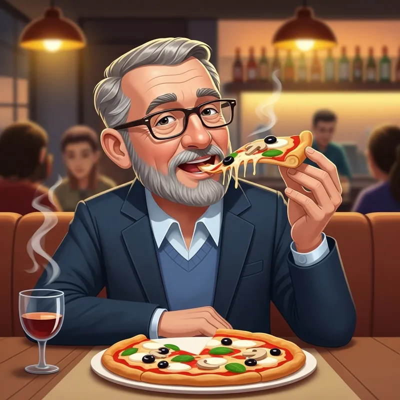 Cartoon Style Man Enjoying Pizza - Spanish Politician Look Cartoon Style Man Enjoying Pizza - Spanish Politician Look