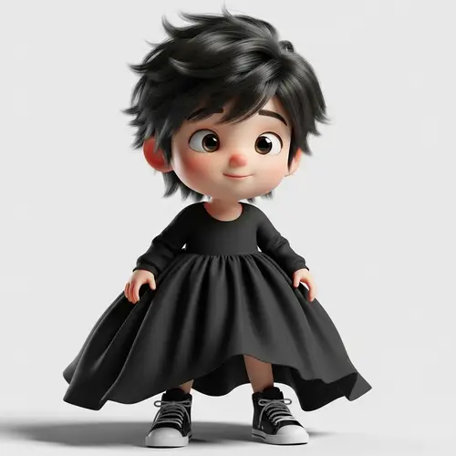 Cute 3D Boy in Black Dress and Sneakers