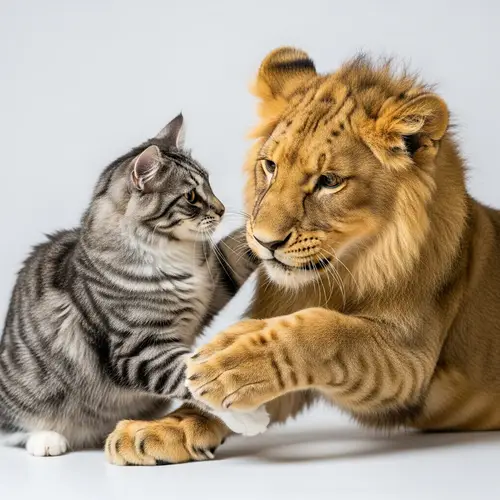 Cat and Lion Heartwarming Interaction in Safe Environment