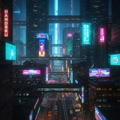 Futuristic Cyberpunk Cityscape | Neon-lit Skyscrapers