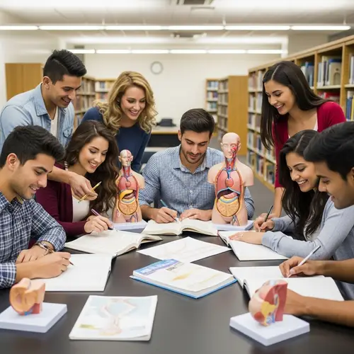 Diverse College Couples Studying Human Anatomy Together