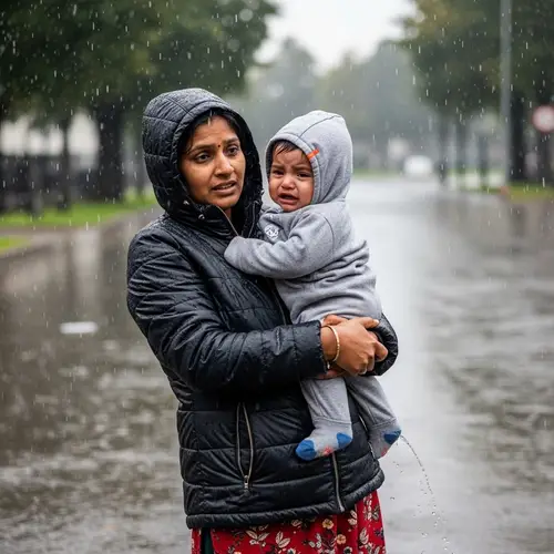 Mother Holding Crying Baby in Rain | Emotional Scene