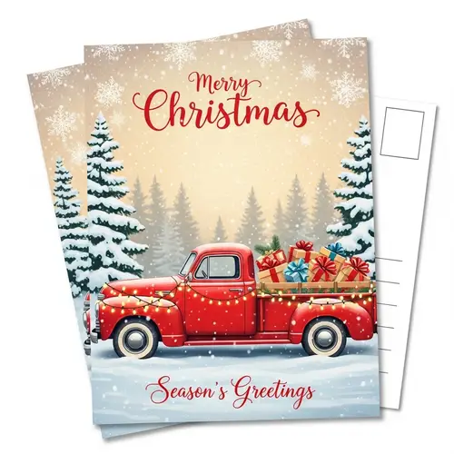 Wintry Vintage Truck Christmas Postcard Design