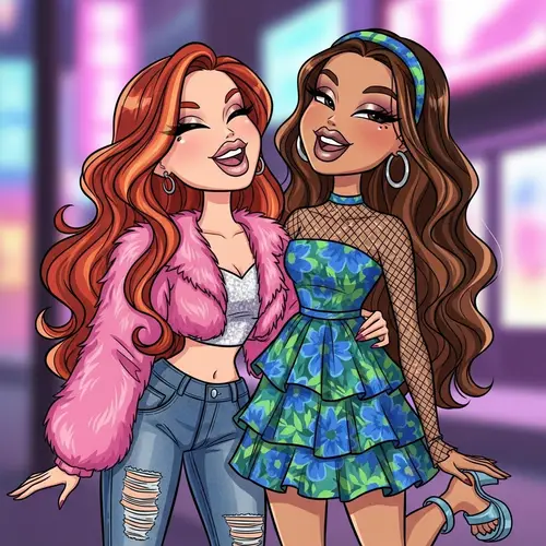 Best Friends Embracing Bratz-Inspired Fashion Laughter