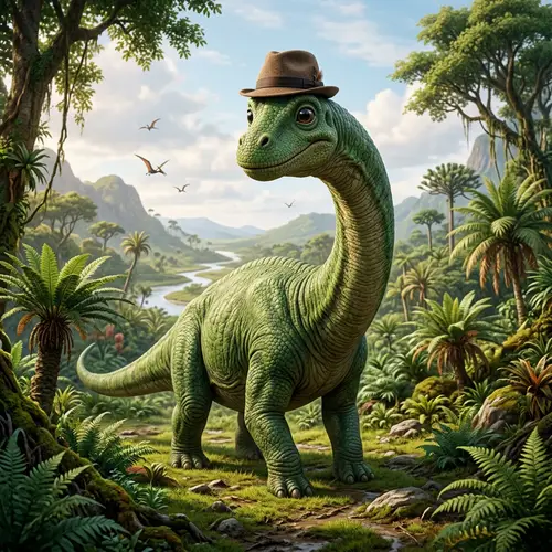 Cute Dinosaur Wearing a Hat - Adorable Prehistoric Creature