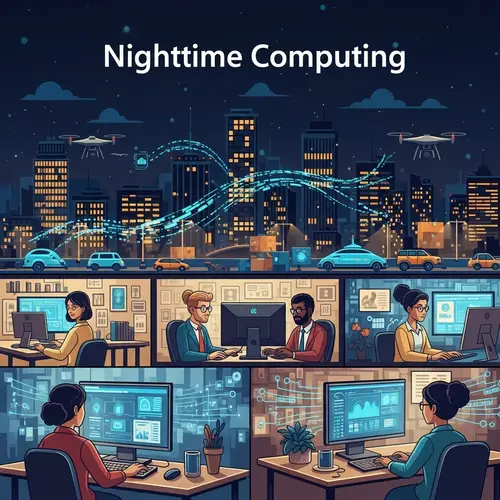 Nighttime Computing: Innovative Tech Work in Cityscape