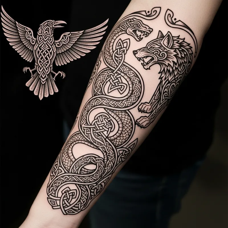 Nordic Forearm Tattoo: Viking Mythology Design
