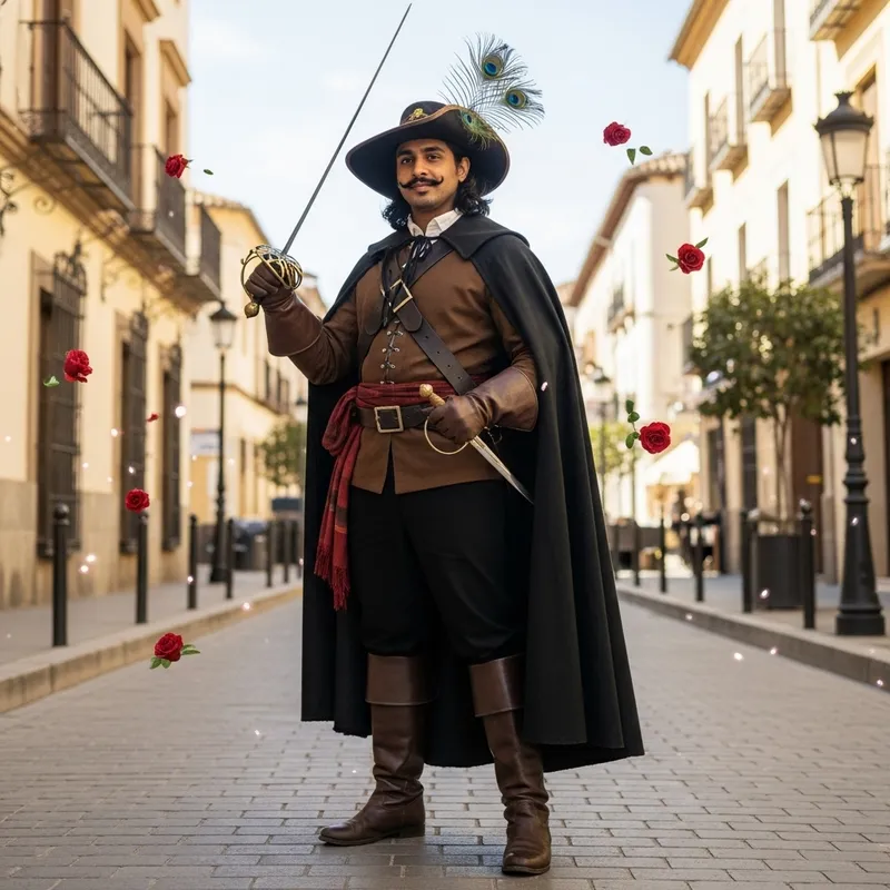 South Asian Man in Spanish City: Elegantly Armed with Rapier and Dagger
