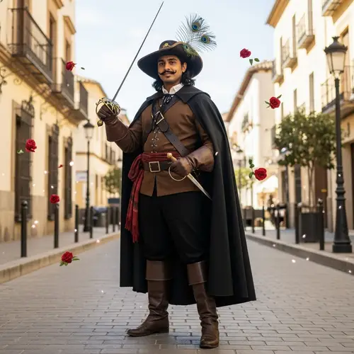 Spanish City Street: South Asian Man with Rapier and Dagger