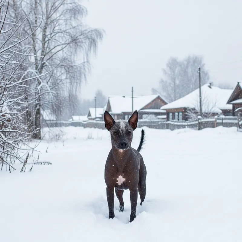 Xoloitzcuintli in Snowy Russian Landscape: A Unique Sight Xoloitzcuintli in Snowy Russian Landscape: A Unique Sight
