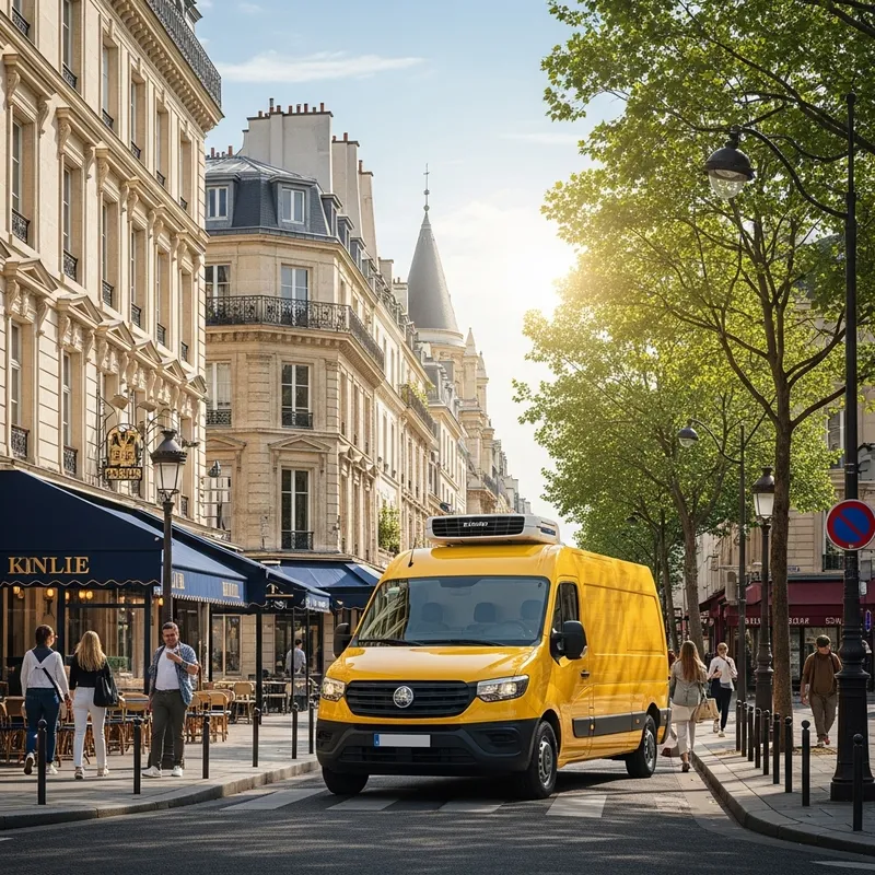 2020 Yellow Refrigerated Van in Paris Street | Master Type 2020 Yellow Refrigerated Van in Paris Street | Master Type