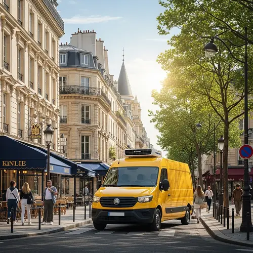 2020 Yellow Master Type Refrigerated Vehicle in Paris Street