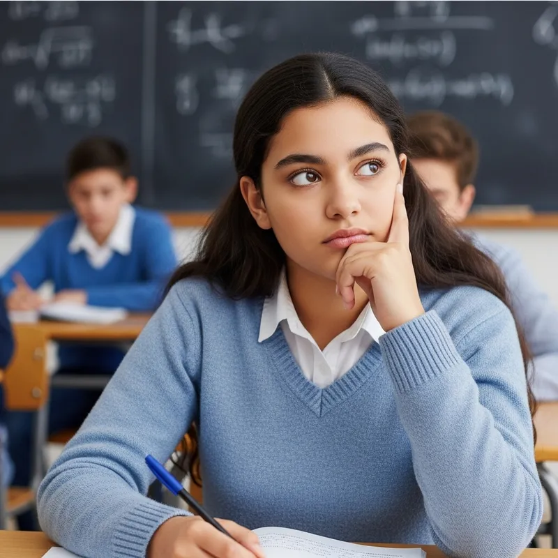 Arab Teenage Girl Contemplating in School