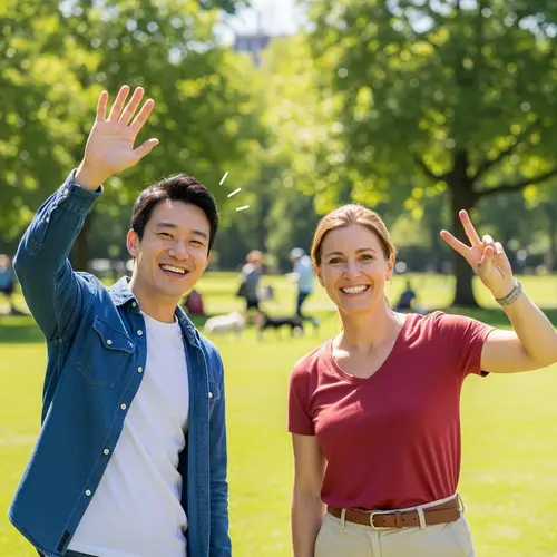 Friendly Greetings in a Sunny Park Setting