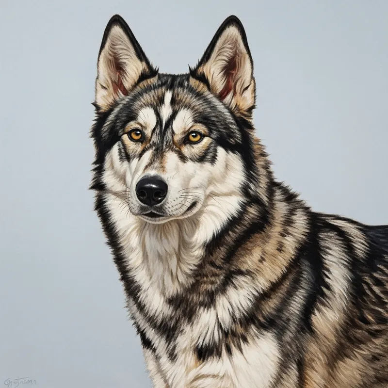 Majestic Wolf-Husky Hybrid Dog | 50cm Tall | Gray, Brown, Black & White Coat