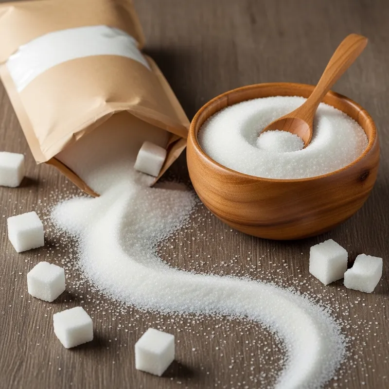 Wooden Bowl Sugar Spill with Cube & Spoon