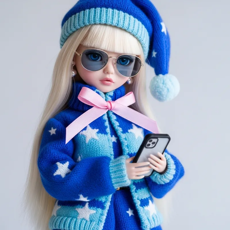 Winter Bratz Doll in Blue Star Outfit with Smartphone Case