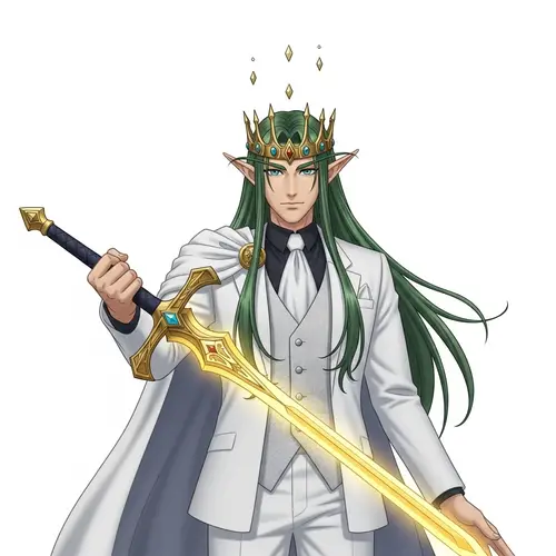 Male Elf with Golden Sword in White Suit | Fantasy Character