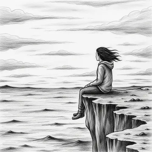 Melancholic Solitude | Monochrome Pencil Sketch