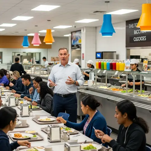 Engaging Scene: Vibrant Cafeteria Conversations