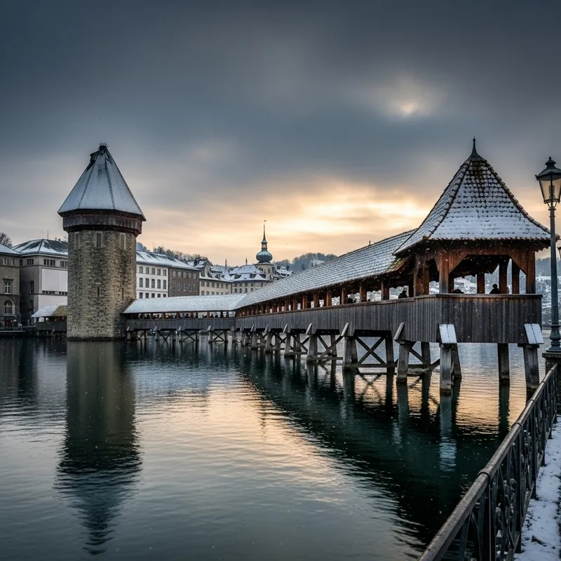 Kappelbrücke Winter Sunrise - Switzerland Beauty