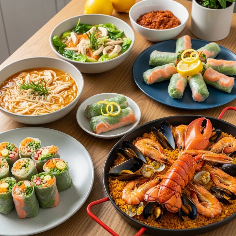 Quick & Delicious Meals: Chicken Noodle, Spring Rolls & Seafood Paella