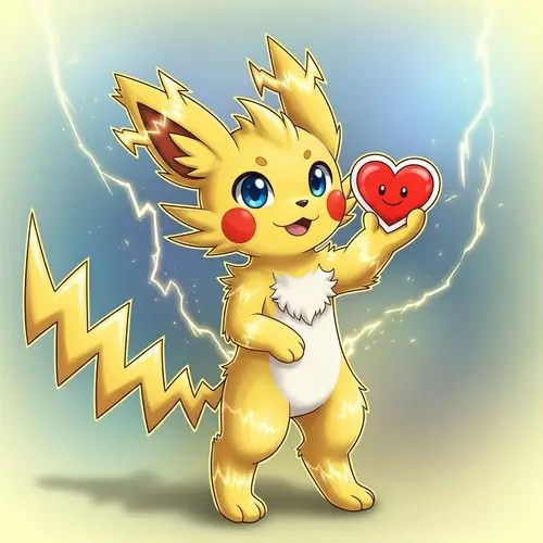 Electric-Themed Yellow Creature Holding Heart-Shaped Sticker