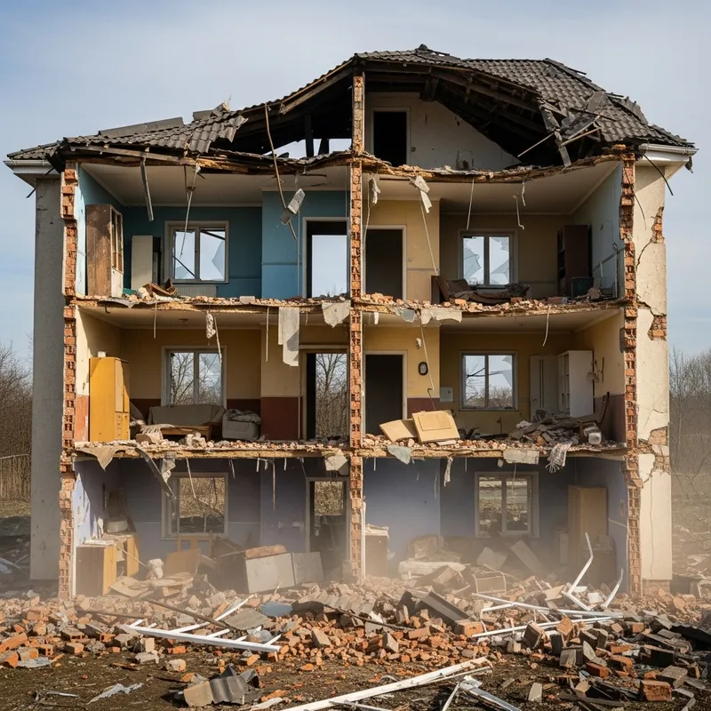 Devastating Demolished House Scene: Ruin & Shattered Remnants