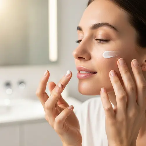 Caucasian Woman Applying Face Cream | Skincare Routine