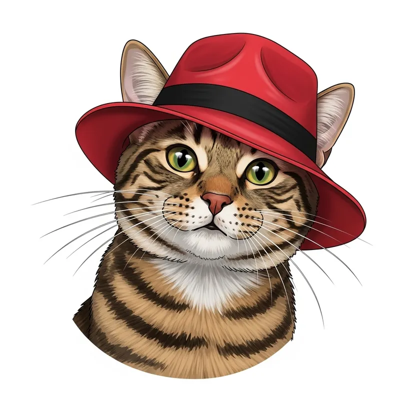 Cute Cat Wearing Red Hat Illustration
